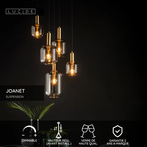 Lucide JOANET - Suspension - Ø 66 cm - 5xE27 - Fumé - USP